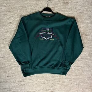 Vintage 90s Sports Accent Women L Forest Green Preppy Crewneck Sweatshirt Prep